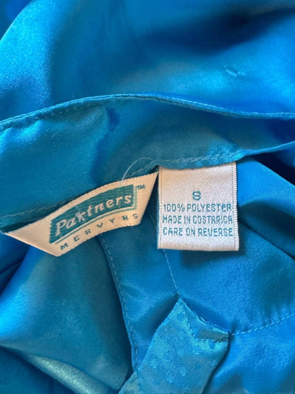 Vintage Blue Satin Slip Dress w/ Polka Dot Straps - Picture 7 of 7